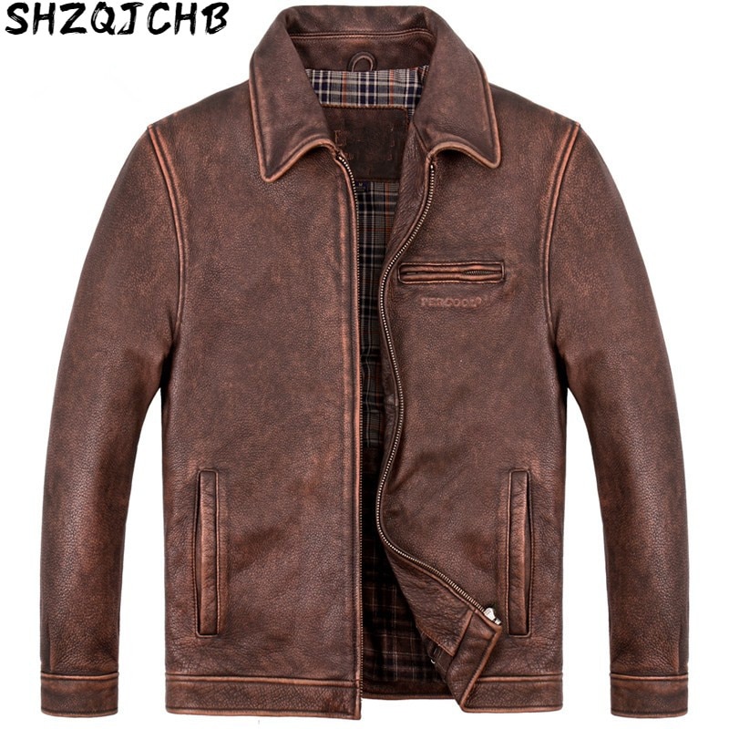 JCHB 2021 Genuine Leather Jacket Men Real Cow Leather Autumn Winter Jacket for Mens Clothing Vintage Plus Size Jacket Casacos A0