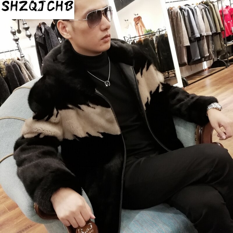 JCHB 2021 Real Fur Coat Plus Size Natural Mink Fur Coat Winter Jacket Men Real Shearling Outwear for Mens Clothing Veste Homme M