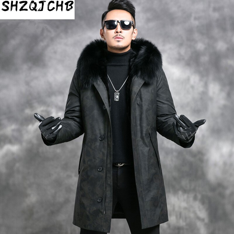 JCHB 2021 Real Fur Coat Winter Jacket Men Natural Mink Fur Parka Men Real Fox Fur Collar Warm Down Jackets Plus Size 5xl Veste H