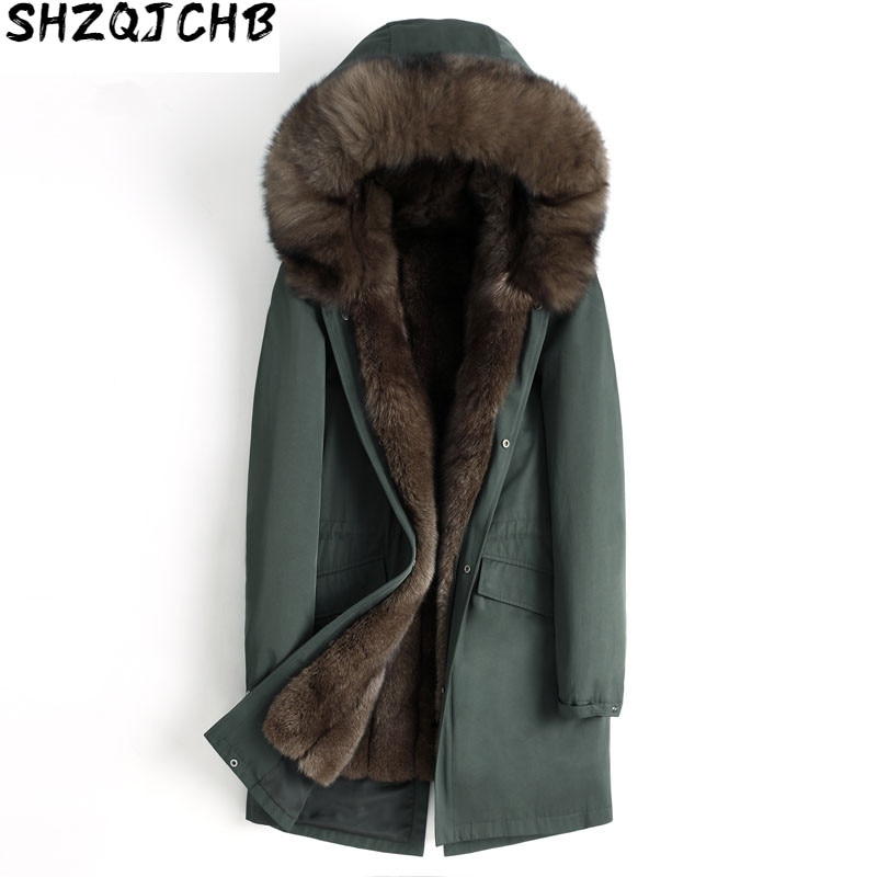 JCHB 2021 Men's Winter Jacket Real Fur Coat Natural Fox Fur Parka Men Clothes Mens Luxury Fur Warm Jacktes Plus Size 4555 MY16