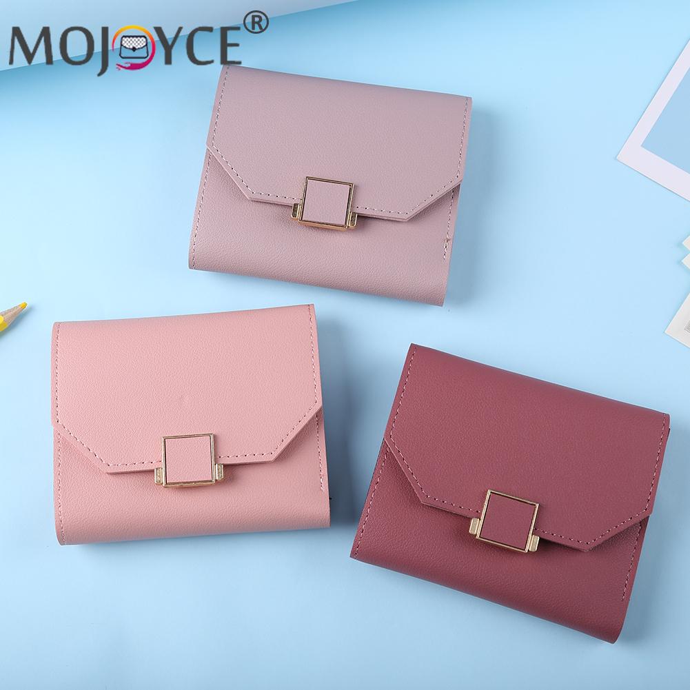 Portable Trendy Short Coin Clutch Purse Women Fashion PU Leather Card Holder Money Bag Casual Solid Color Zipper Wallets