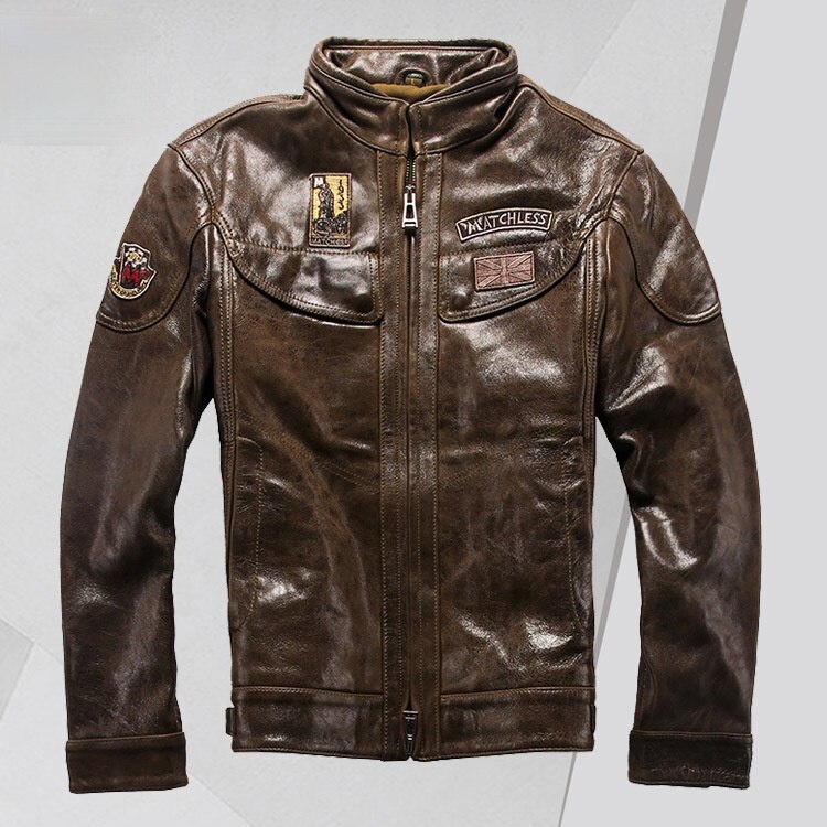 European and American casual oil-proof wax leather leather jacket men's direct supply New Zealand thick sheepskin leather coat