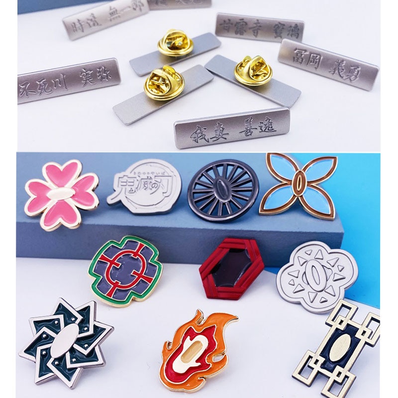 Anime Demon Slayer Kimetsu No Yaiba Kamado Tanjirou Cosplay Accessories Anime Pattern Sign Metal Badges Button Brooch Pins