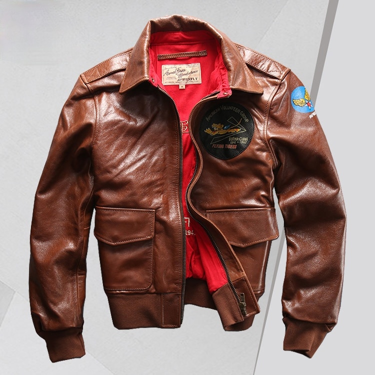 World War II Oil Wax Cowhide Flight Suit Men's Factory Direct Supply Flying Tigers Army Flag Leather Jacket Leather Jacket