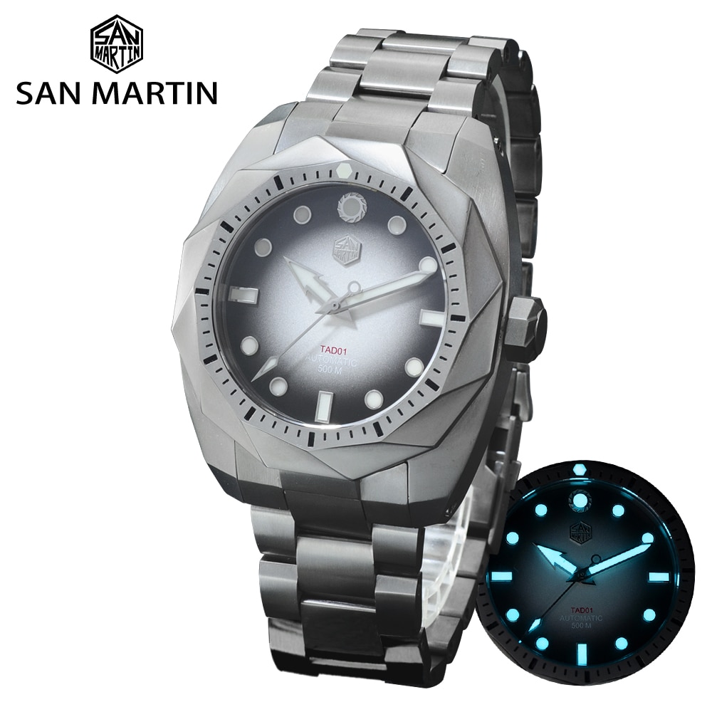 San Martin Diver Watches All Titanium Metal 50 Bar Deep Sea Whirlpool SW200 Automatic Mechanical Watch Sapphire Glass Luminous