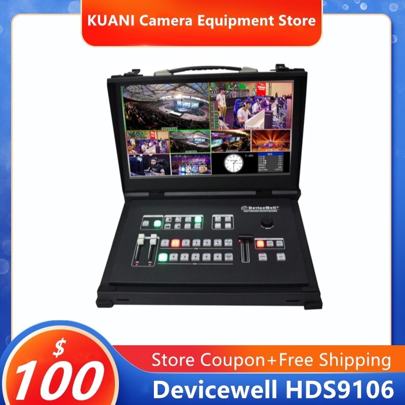 Devicewell HDS9106 9106 Video Guide Switcher with Monitor 6 Channel 4 SDI+2 HDMI Switcher For New Media Live Broadcasts Screen