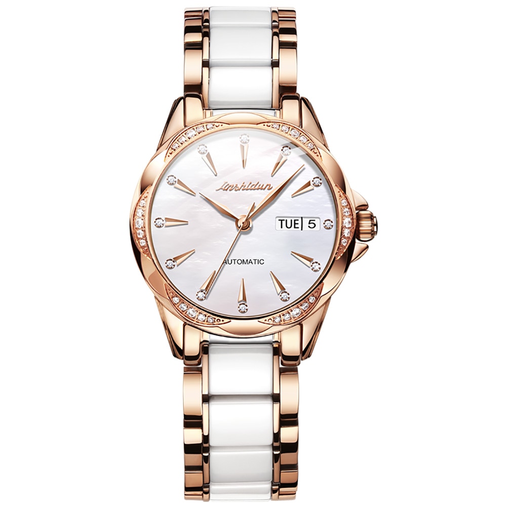 JSDUN Top Brand Automatic Mechanical Ladies Watch Fashion Luxury Watch Rose gold Stainless Steel Ceramic Strap Dress Watch