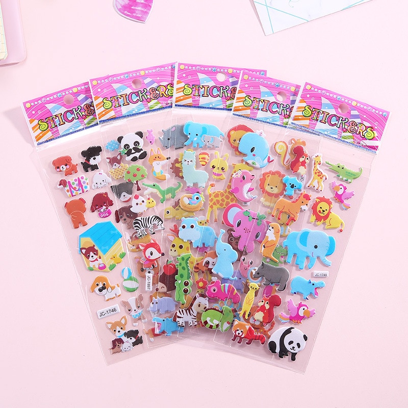 Random 3D Bubble Stickers Cartoon Princess Cars Animals Waterpoof DIY Baby Toys For Children Kids Boy Girl Party Stickers Labels