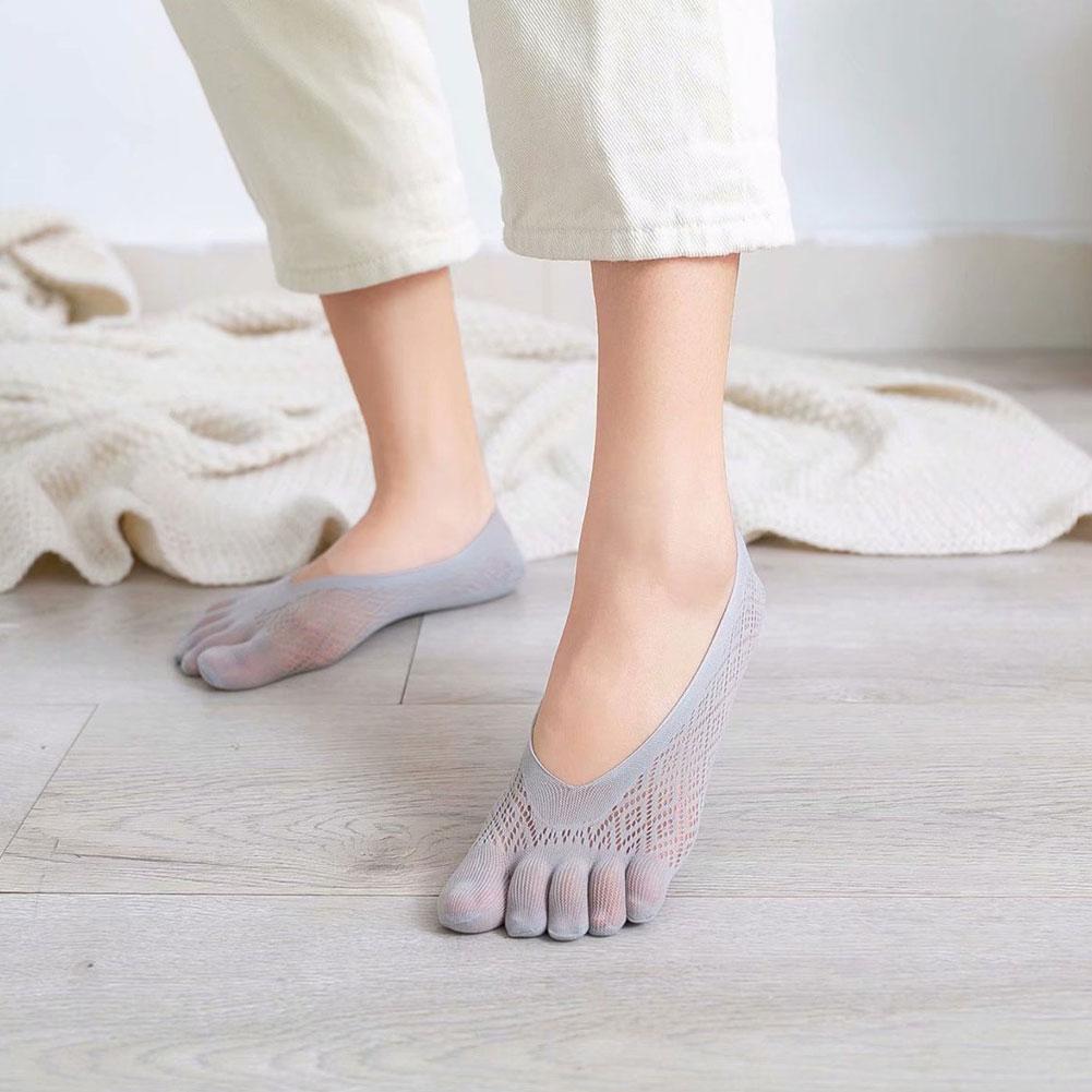 Women Fashion Summer Five-finger Socks Thin Toe Sock with Five Slippers Socks Sokken Breathable Silicone Finger Invisible R9U6