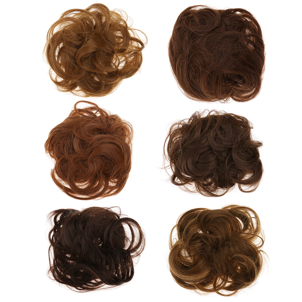 Wavy Curly Synthetic Hair Bun Hairpiece Clip in Scrunchie Hair Extensions