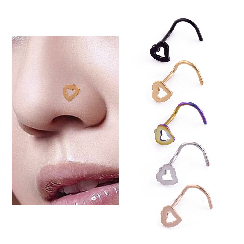 Stainless Steel Peach Heart Curved Nose Nails Love Heart-shaped S-shaped Rod Simple Occident Hot-selling Piercing Nose Nails