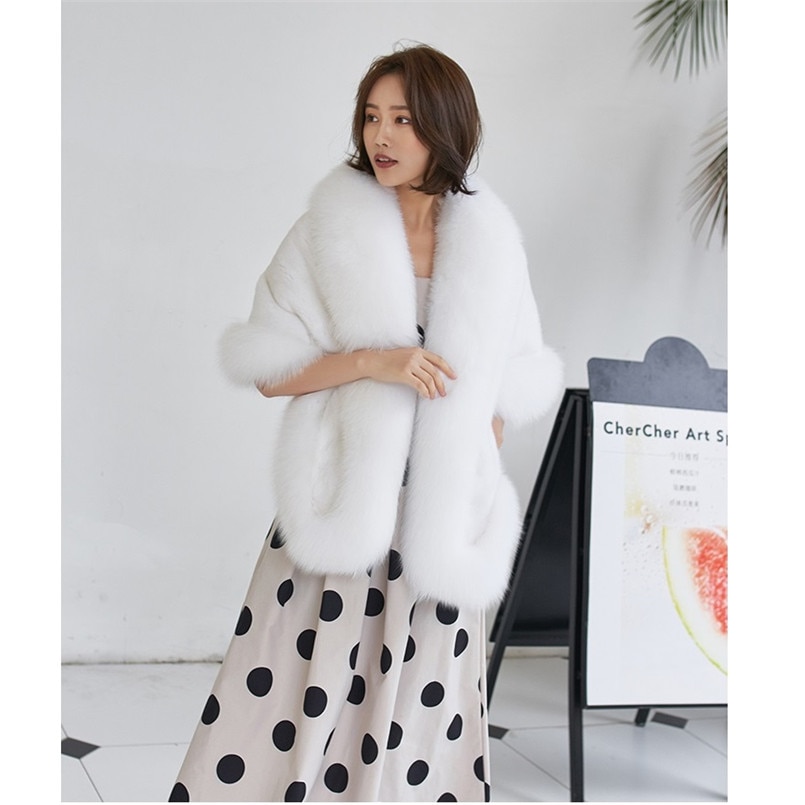 Winter White Genuine Mink Fur Shawl With Real Fox fur Trimmed Cape Women's Fur Pomcho Wraps Poncho