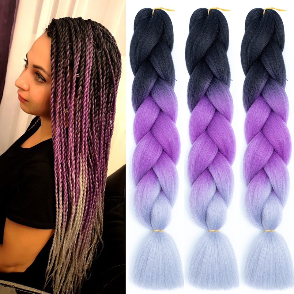 24Inch 100g Jumbo Braids Synthetic Crochet Hair Extensions Ombre Braiding Hair Crochet Braids Pink Gray Color braids Sylhair