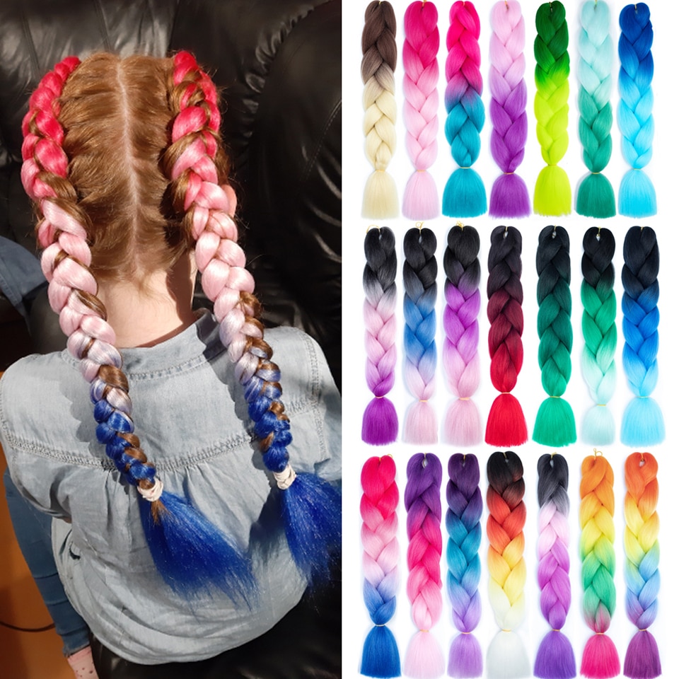 Sylhair Synthetic Braiding Hair Crochet Blonde Pink Blue Grey Hair Extensions African 24 inch Jumbo Braids Long Ombre Jumbo