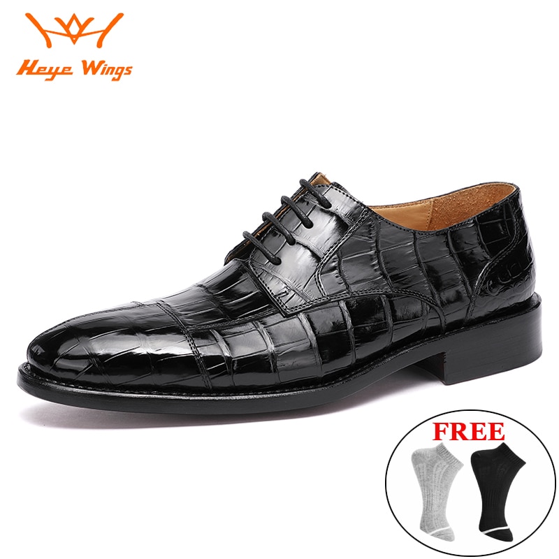 Heye Wing Brand Business Dress Shoes Derby Genuine Leather Fashion Crocodile Shoes Luxury Men's Shoes