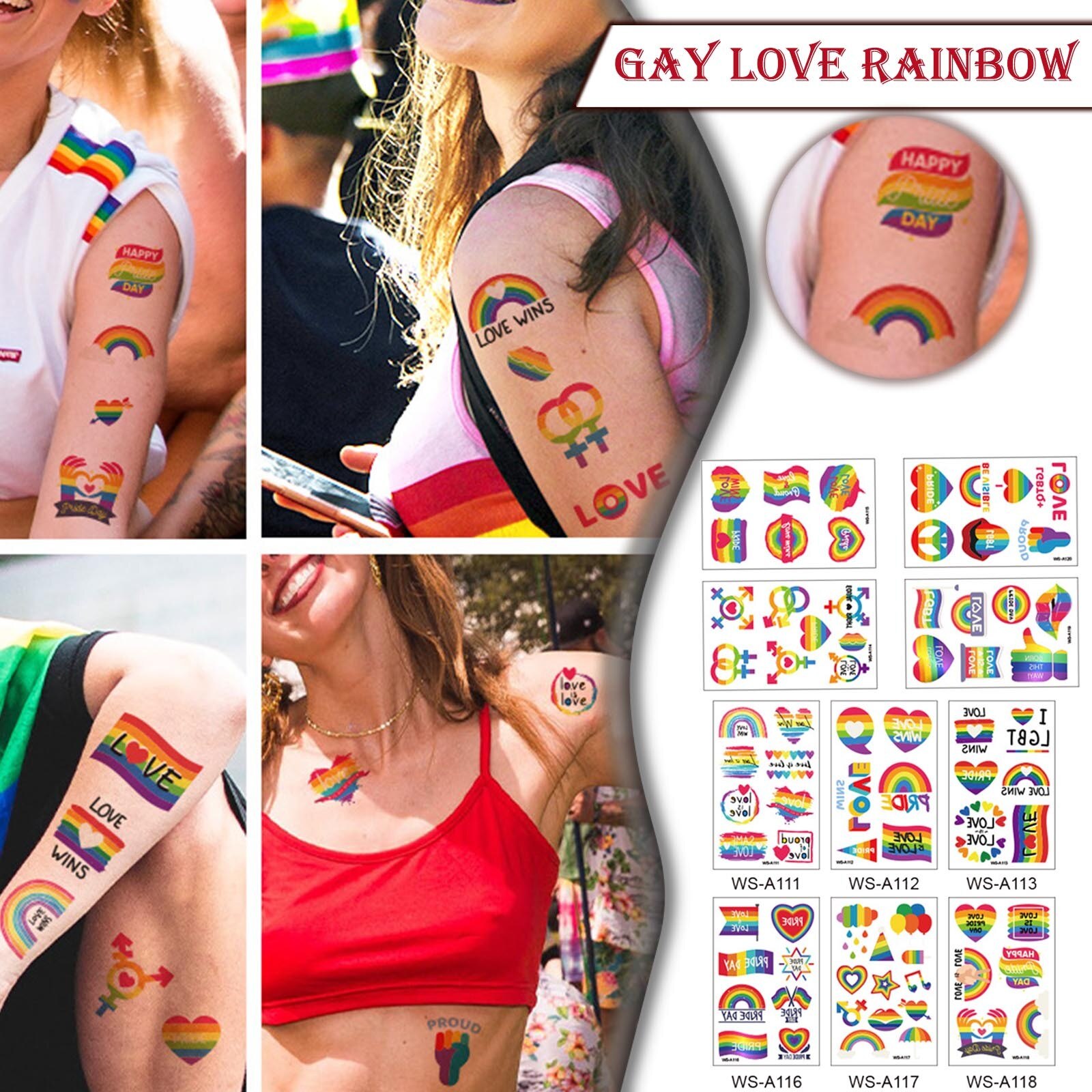 500pcs Wall Stickers Pride Day Homosexual Elements Love Gradient Colorful Facial Tattoo Sticker Home Decoration Accessories