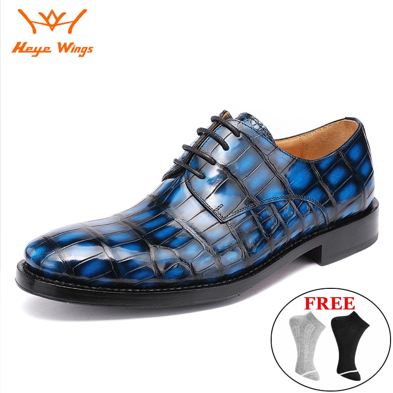 Heye Wing Men's Crocodile Skirt Shoes Lace Up Wedding Shoes Men's Business Blue Derby Men's Shoes