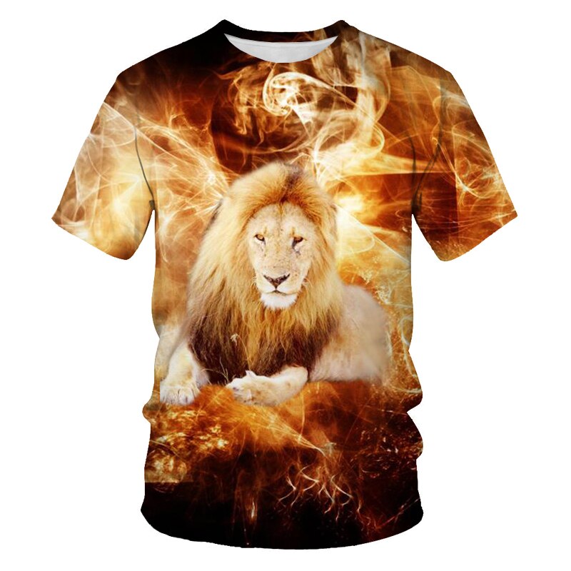 O collar Deep Forest Lion 3D printed T-shirt men's summer fashion new casual men's plus size t-shirt for men