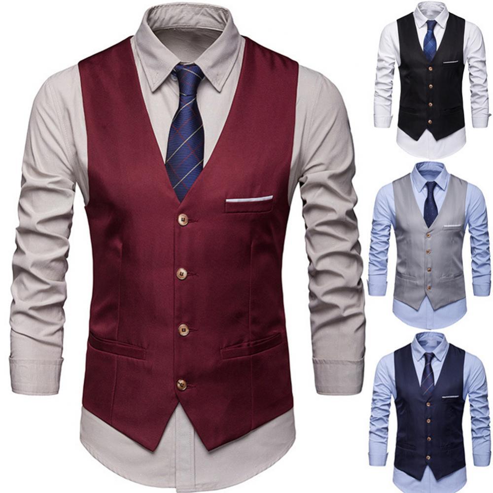 80% Hot Sale Plus Size Formal Men Solid Color Suit Vest Single Breasted Business Waistcoat