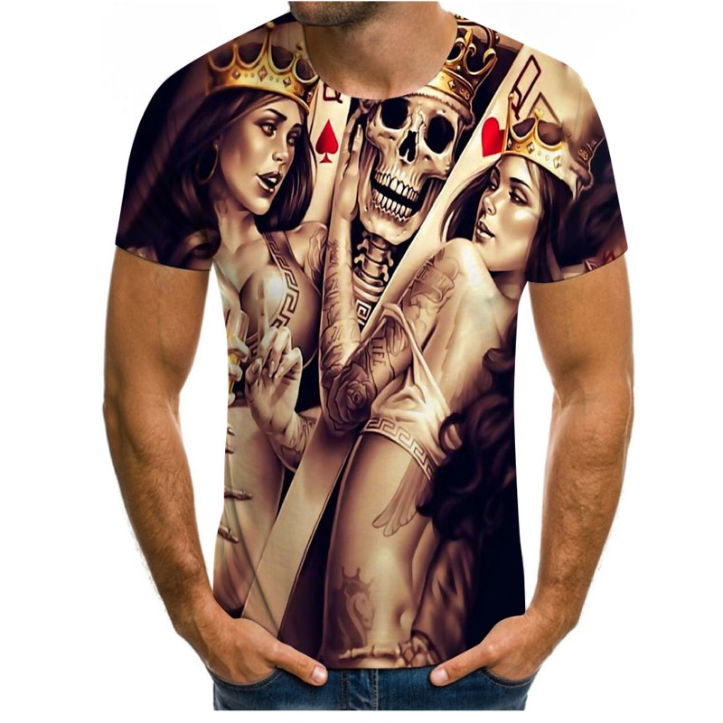 Summer poker zombie series 3D printing men's short-sleeved t-shirt fashion new hip-hop men's plus size O-neck t-shirt for men