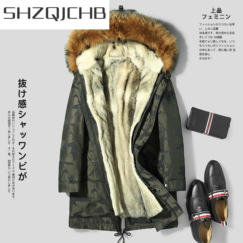 JCHB 2021 Real Fur Men Coat Clothing Winter Jacket Men Parkas Natural Wolf Fur Liner Long Coats Raccoon Dog Fur Collar Parka L1