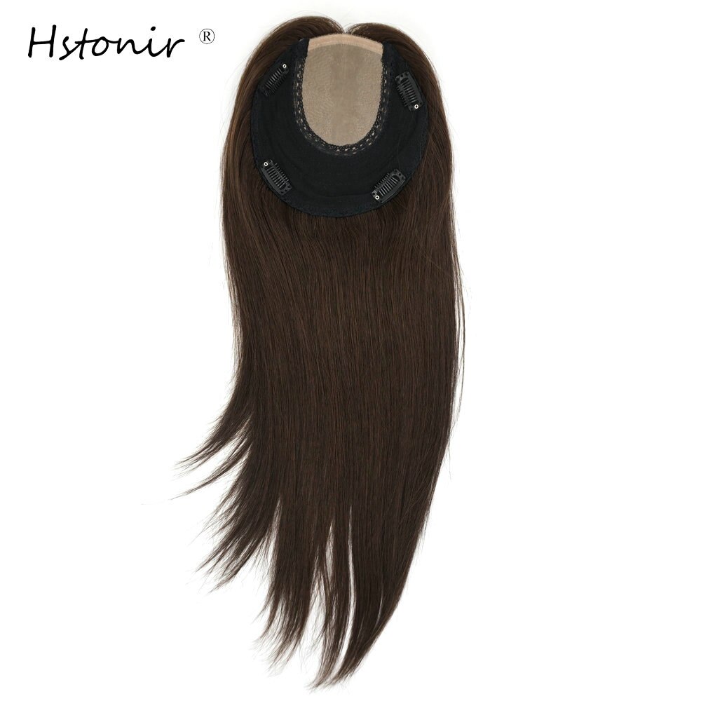 Hstonir European Remy Hair Topper Kosher Toupee Women Crown Wig Hair Piece Wiglet Kippah Fall Silk Base For Jewish TP26