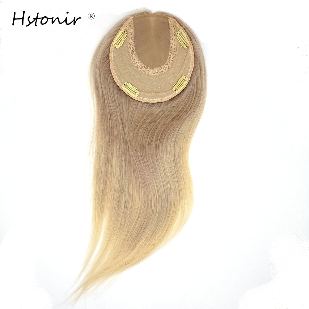 Hstonir Grey Platinum Clip Hair Hairpiece Natural Hair Topper Toupee Women For Hair Human Hairpiece European Remy Hair TP26