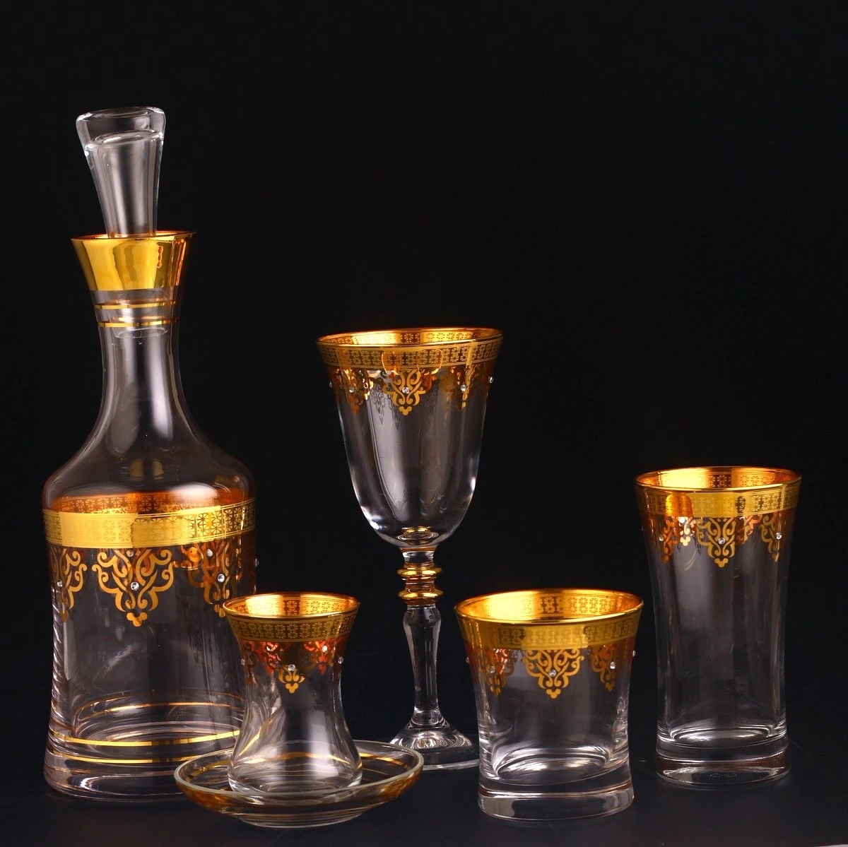 Gold Gilded Glassware Kit 6 Personality Set Gold Embroidered Turkish Tea Cup Water Cup Mesrubat Cup Jug Flip Cup