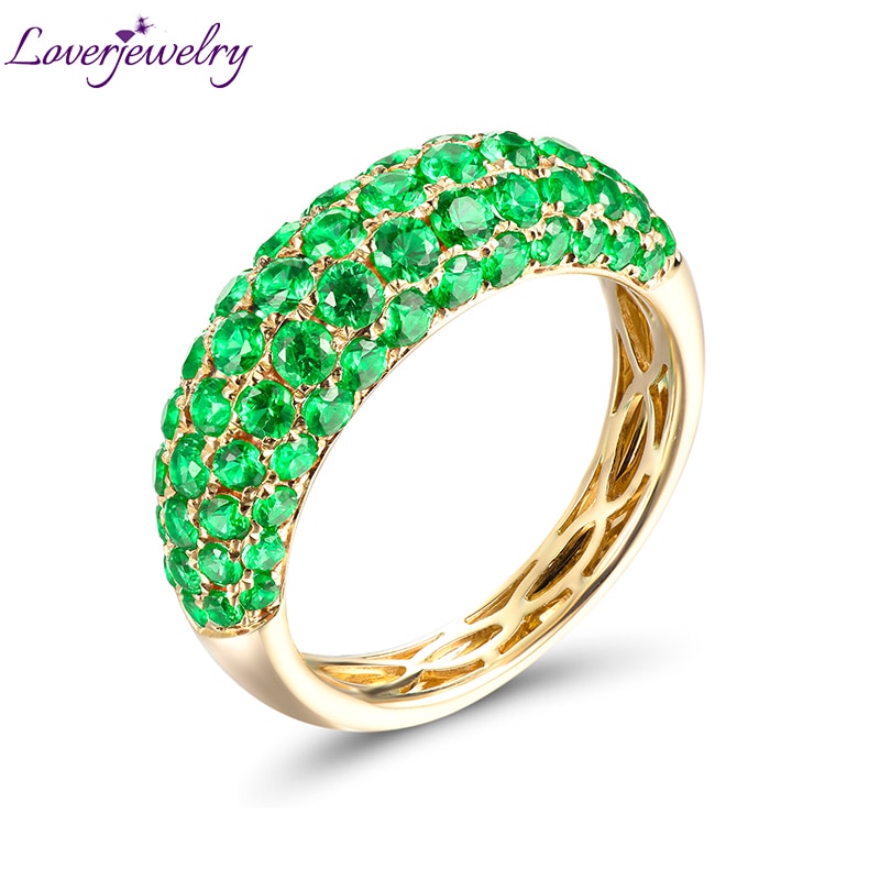 LOVERJEWELRY Anniversary Female Rings Real 585 Yellow Gold Green Gemstones Jewelry For Women Emerald Ring 14 K