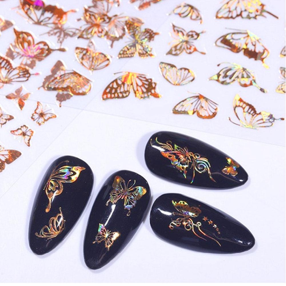 1Pc 3D Butterfly Nail Art Stickers Adhesive Sliders Foils Wraps Nail Golden Nail Decor Tools DIY Beauty Decals Colorful Tra O6L2