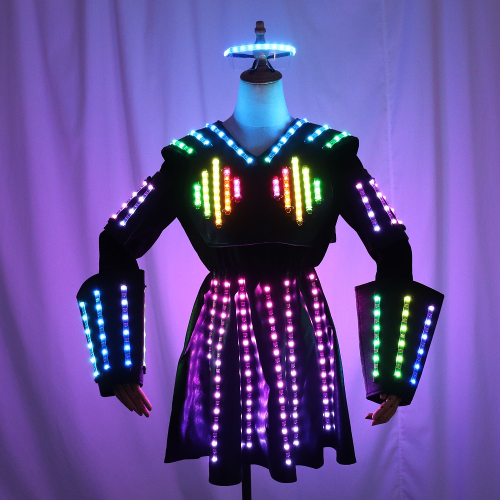 Full Color LED Leather Skirt Female Robot Outfit Stage Performance Bar Sexy Night Club DJ Singer Dance Dress