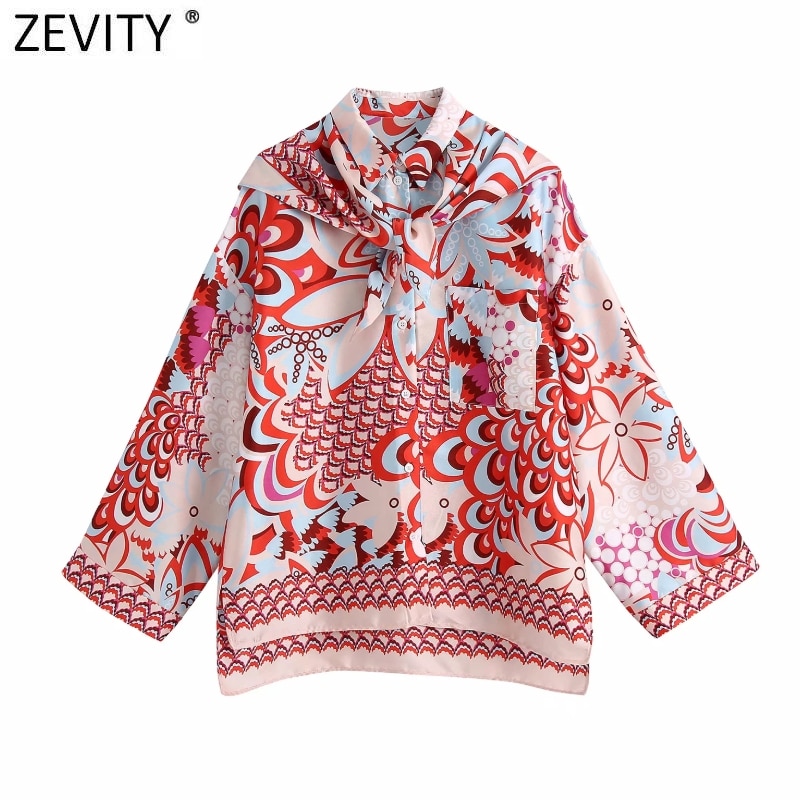 Zevity 2021 Women Vintage Totem Floral Print Casual Loose Shirts Female Long Sleeve Kimono Blouse Roupas Chic Blusas Tops LS9319