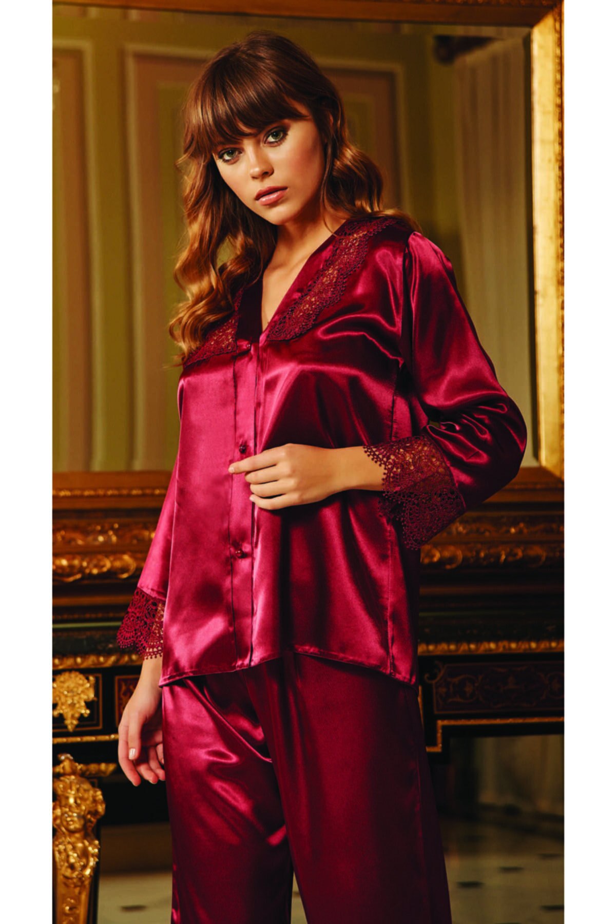 Women Burgundy Luxury Silk Satin 6 s Nightgown Dressing Gown Team