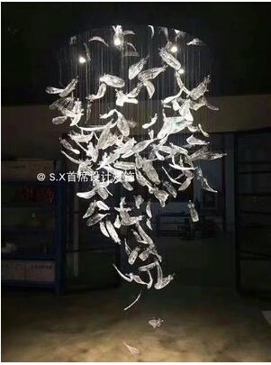 Post-modern chandelier Nordic simple modern living room bird fish hotel lobby sales offices glass feather art lamp