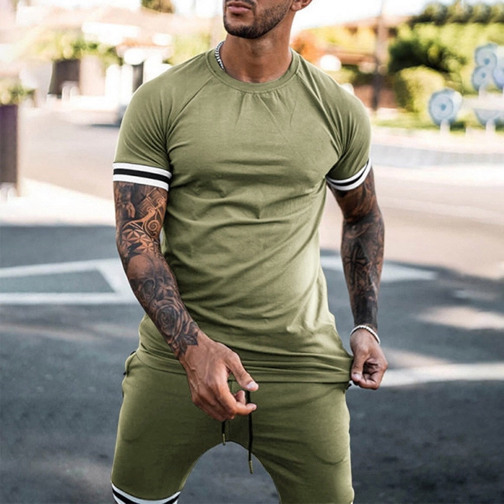 Puimentiua Tracksuit Men T Shirt+Beach Shorts Sets 2021 Summer Solid Sportswear Jogging Pants T-shirt Streetwear Tshirt Homme