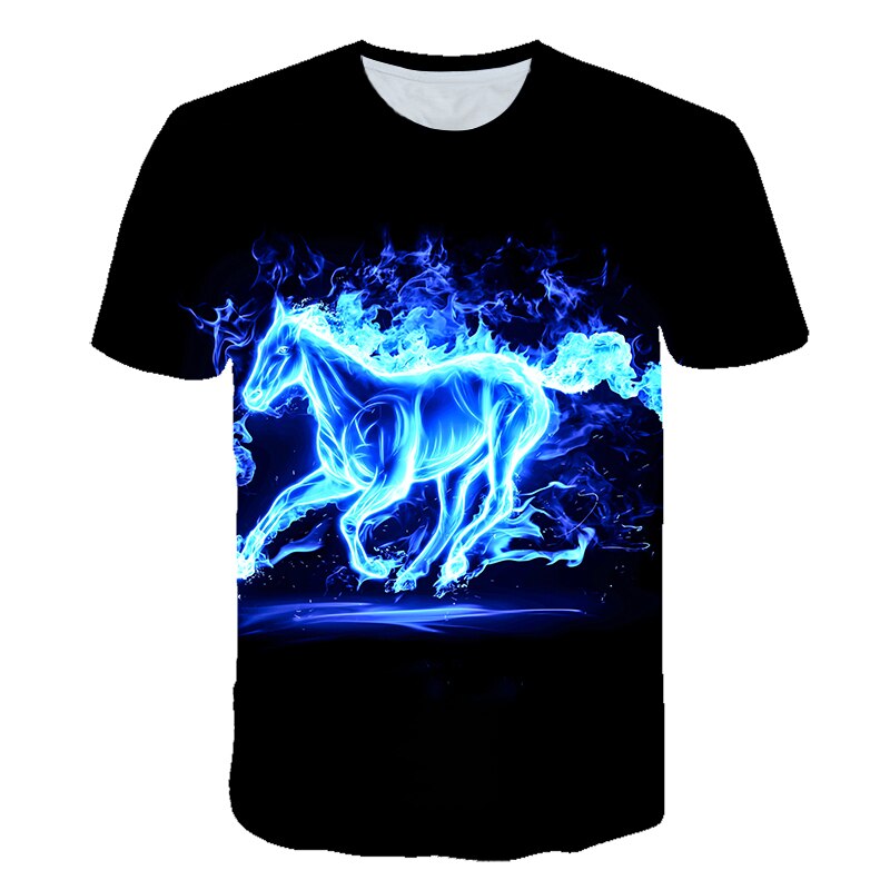 New Summer T Shirt Men Streetwear Round Neck Short Sleeve Tees Tops Funny Animal Male Clothes Casual Run Horse 3D Print Tshi