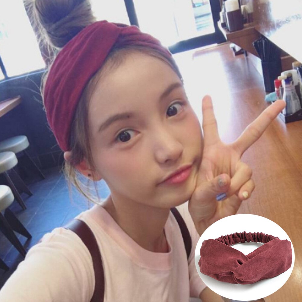 Women Suede Cross Knot Headband Solid Color Make Up Face Washing Girl Headwear Elastic Head Hoop Summer Sweet Hair Accessories