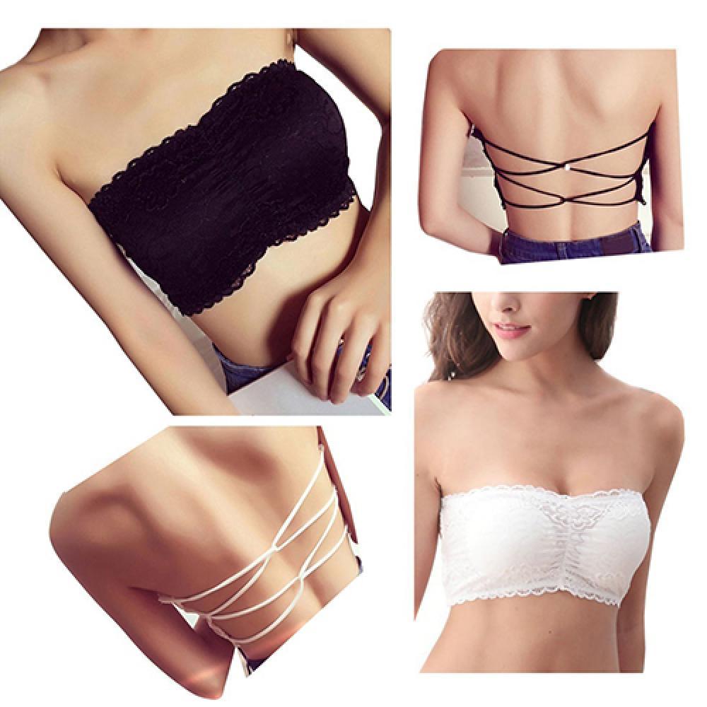 80% Hot Sale Women's Sexy Cut Out Strapless Tube Top Padded Cross Back Lace Crop Bra Top Tube Tops