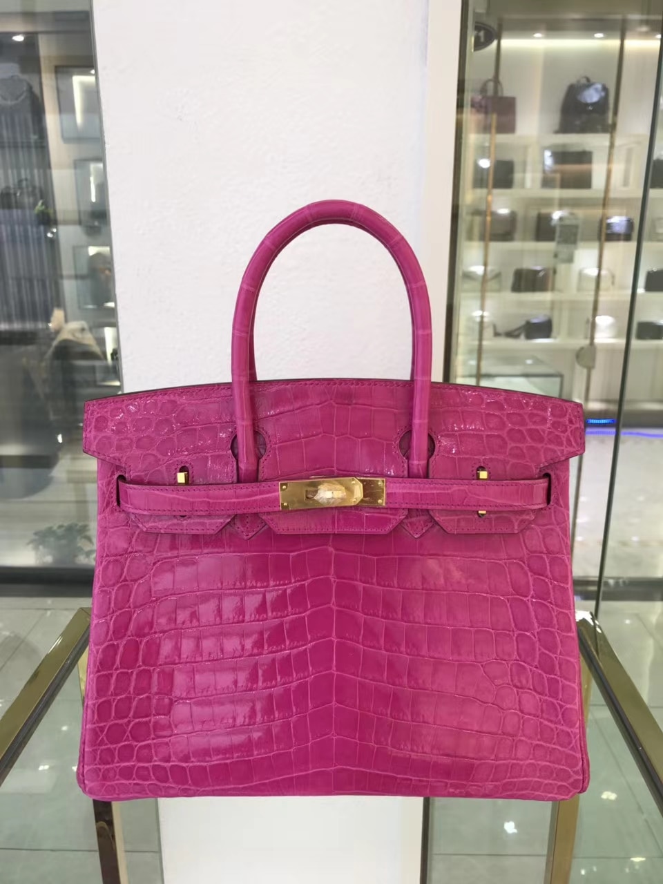 Fully Handmade Crocodile BRAND Handbag,25CM,Fuchsia Shinny Crocodile Leather Bag, Luxury purse,Wax line stitiching,Fast delivery