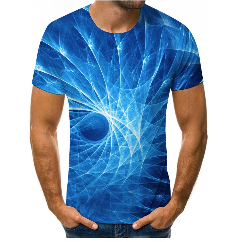 European and American hot-selling men's fashion striped curve 3D printing men's T-shirt casual new O-neck T-shirt for men