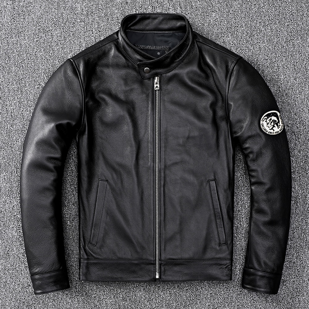 First Layer Cowhide Motorcycle Men's Genuine Leather Jacket Autumn Winter Leather Men's Jacket