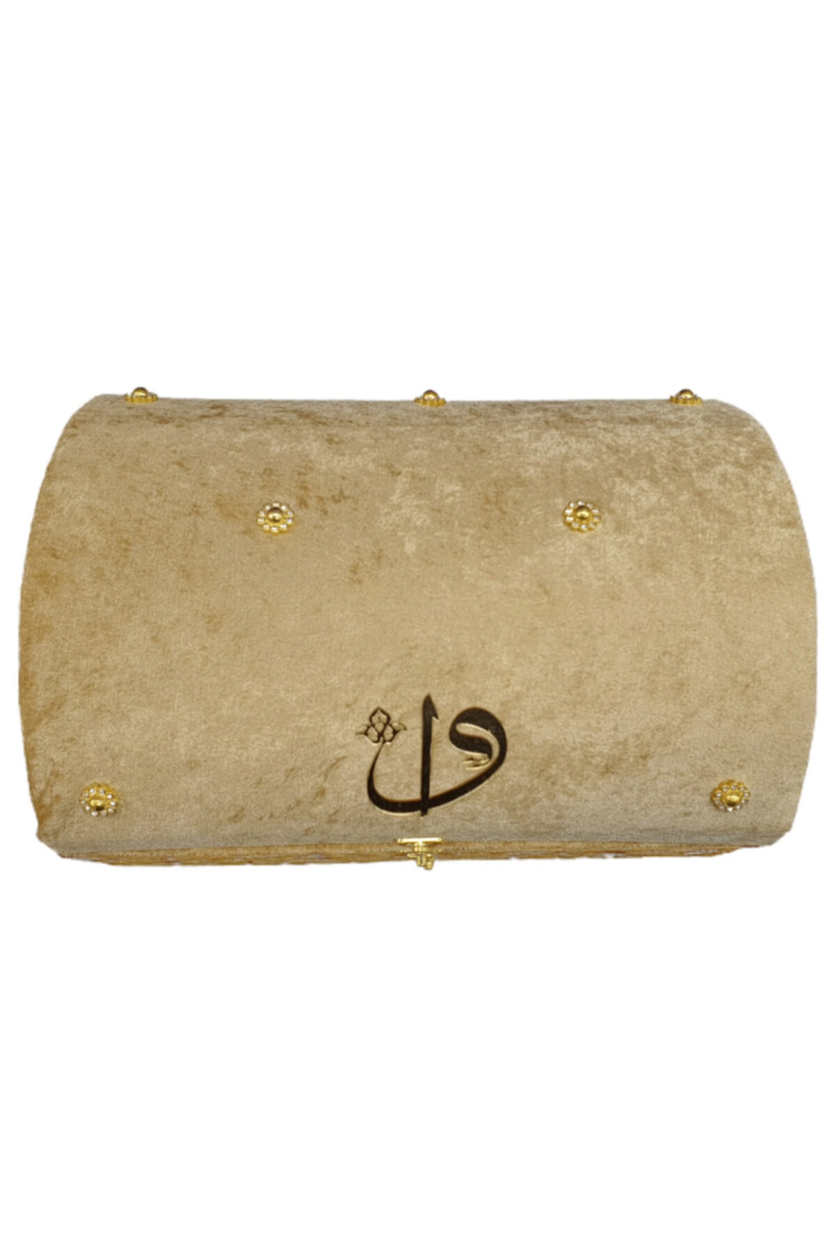 Velvet Lined Footed Treasure Boxed Pleksili Beige Medium Size Holy Quran