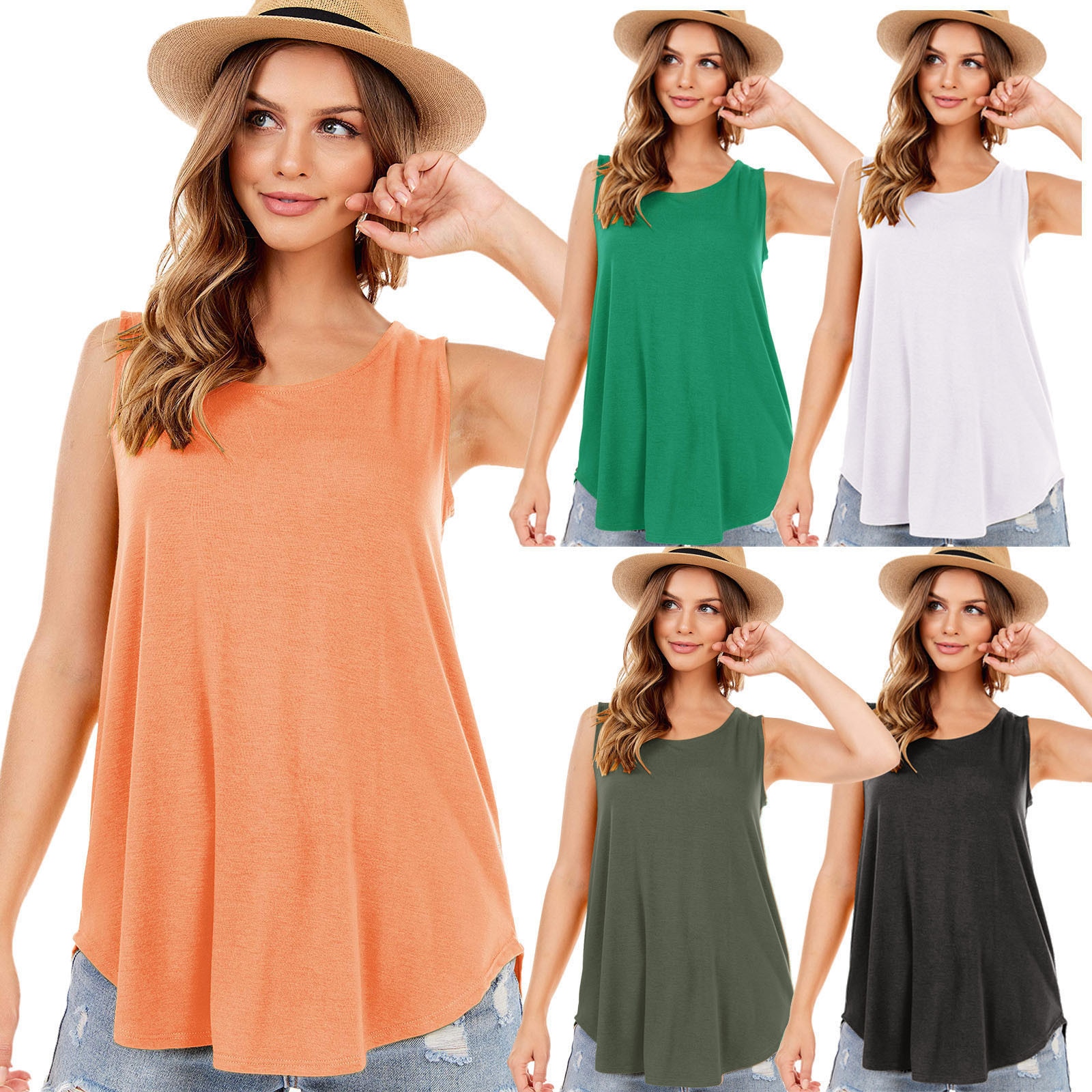 Tops Women 2021 Summer Round Neck Loose Sleeveless Shirt Casual Tunic Tops Blouse Женские Футболки Оверсайс Mujer Camisetas