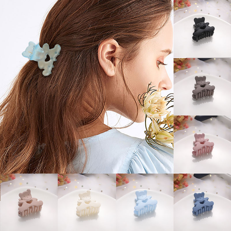 Matte Bear Hair Claw Women Girls Kids Small Solid Color Ponytail Clip Transparent Cute Bear Bath Shower Clip Hair Accessories