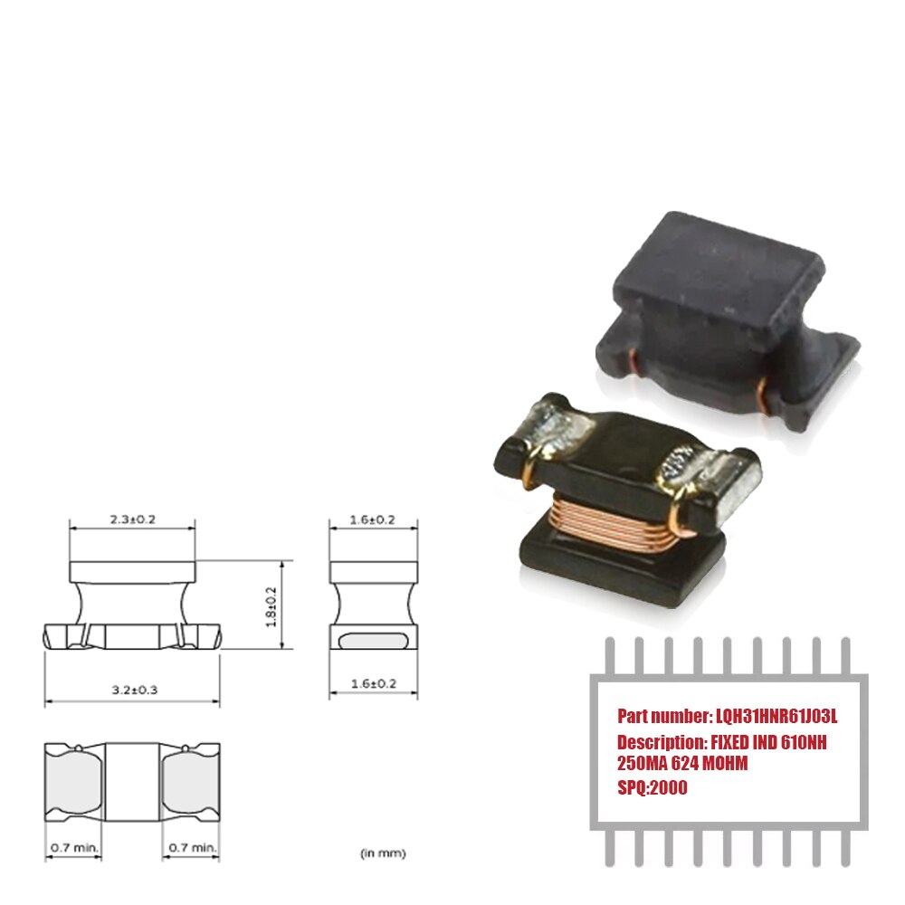 My Group Asia 2000PCS LQH31HNR61J03L Unshielded SMD IND±5% 610NH 250MA 624 MOHM Fixed Coil Chip Inductors in Stock