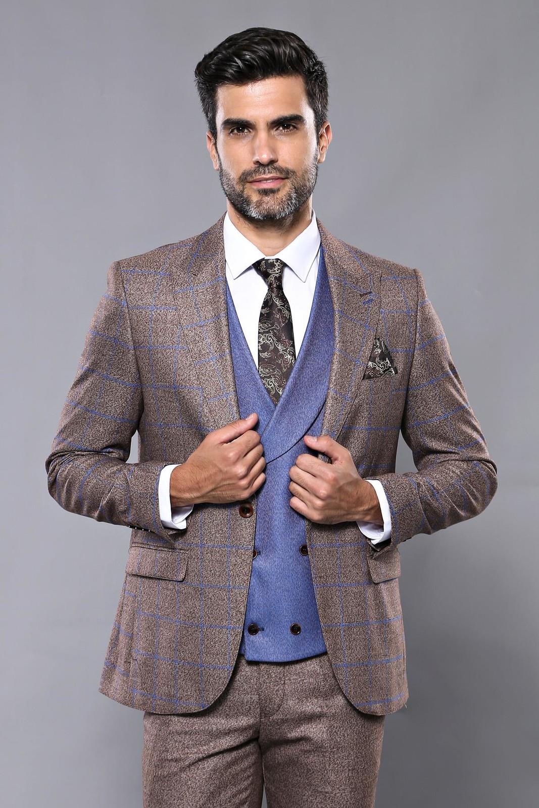 Wessi Men's Plaid Combined Slim Fit Suit Jacket Vest Trousers Trend Fashion Classic Special Elegant Quality Pocket Business