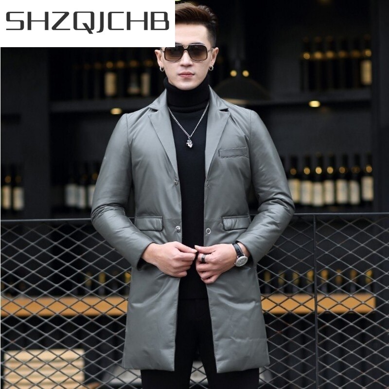 JCHB 2021 Brand Real Leather Down Coat Men Business Casual Lapel Slim Sheepskin Down Jacket Winter Streetwear Warm Single Breast