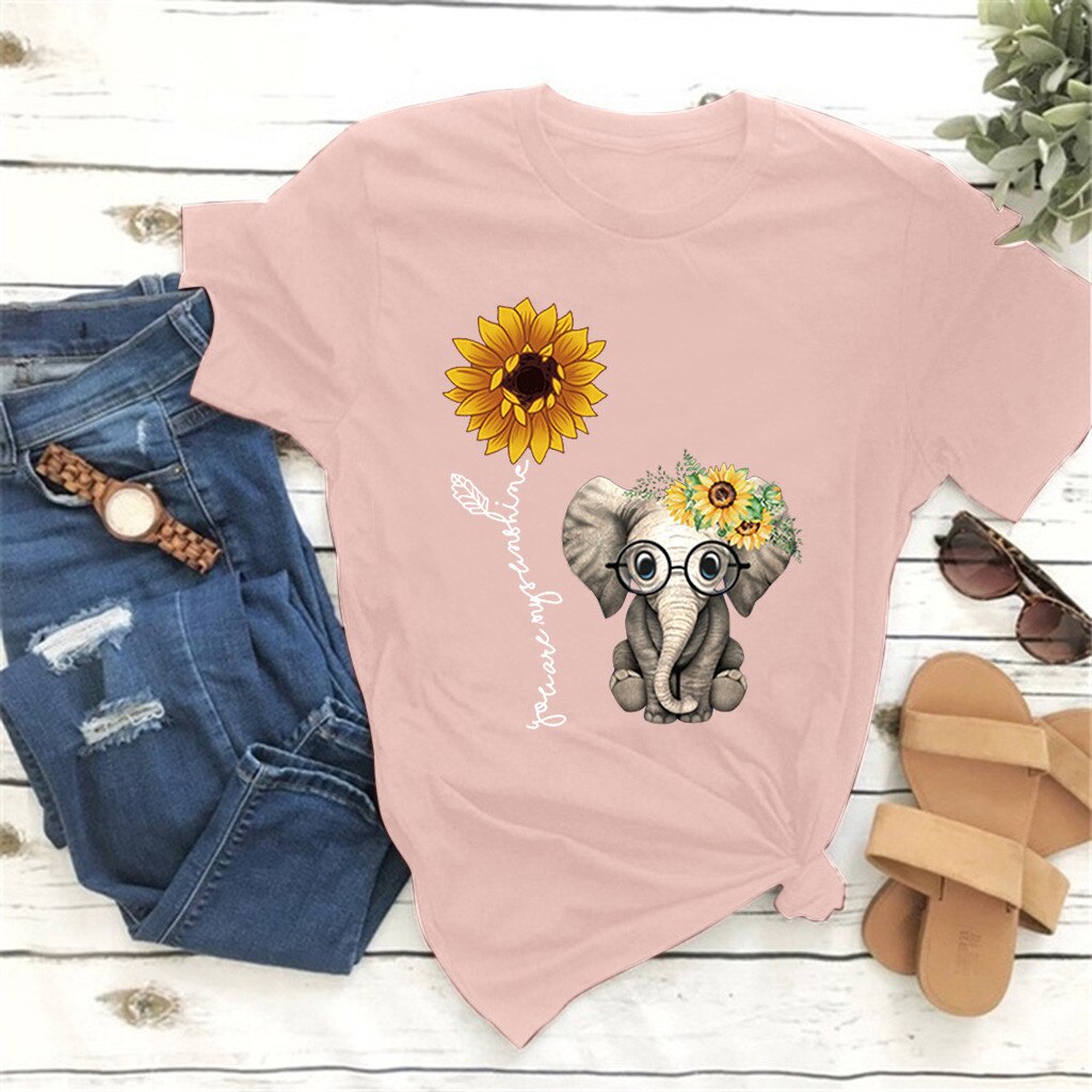 Women Casual Printing Sunflower Short Sleeves Loose Blouse Tops Blusas Y Camisas Top Mujer De Moda Блузки Женские Новинки