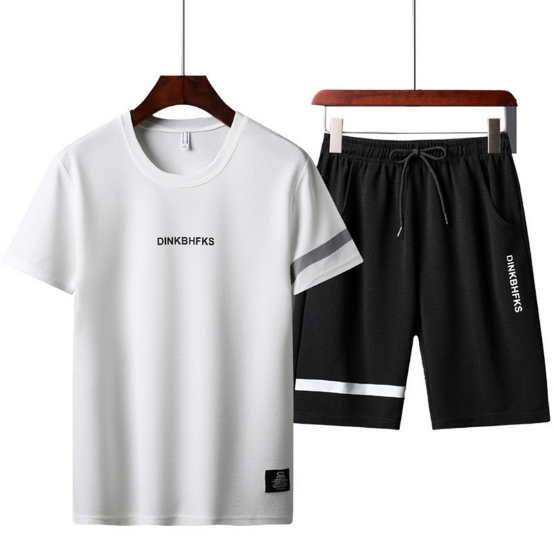 2021 New Men's T-shirt + Sports Shorts Set Summer Breathable Casual T-shirt Running Set Fashion Harajuku Printed Male Sport Suit