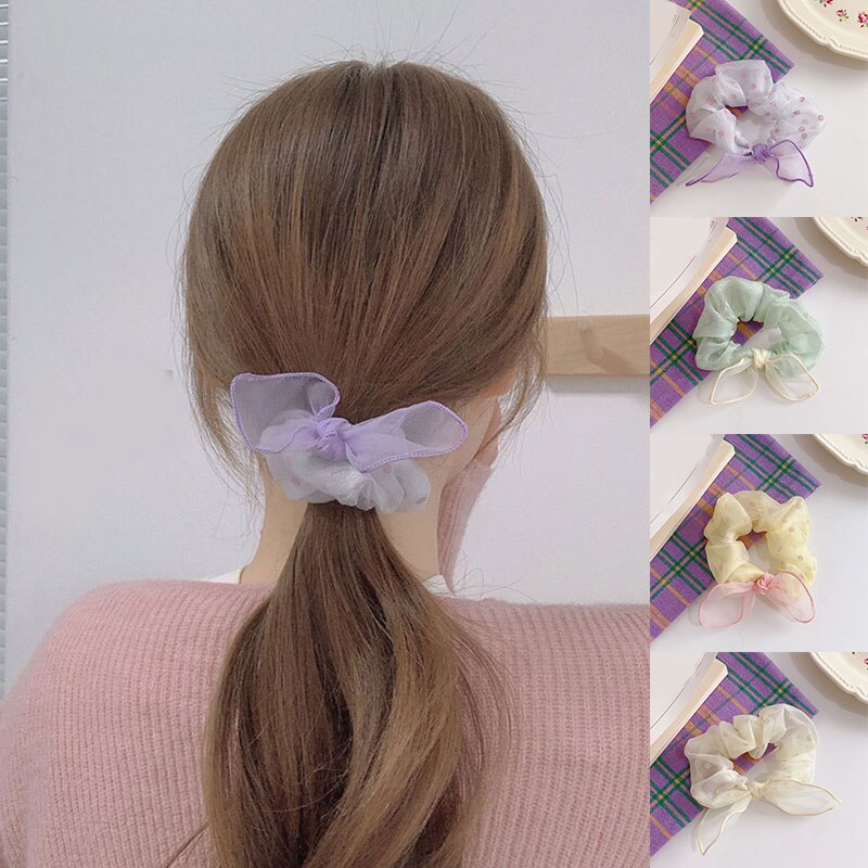 Mesh Lace Bow Scrunchies Organza Polka Dot Hair Ties Net Yarn Accessories Butterfly Elastic Hair Bands Ponytail Holder Hair Rope